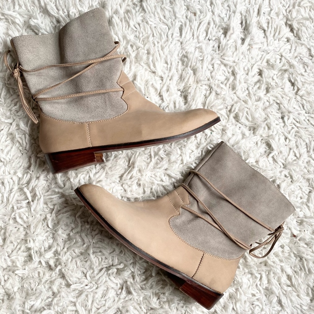 Anthropologie Beige and Taupe Leather Suede Ankle Boots